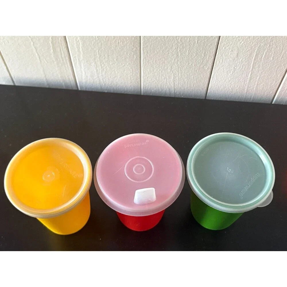 Vintage Tupperware Kids Cup Lot Kit Kups Bell Tumblers Snack Cups w Lids